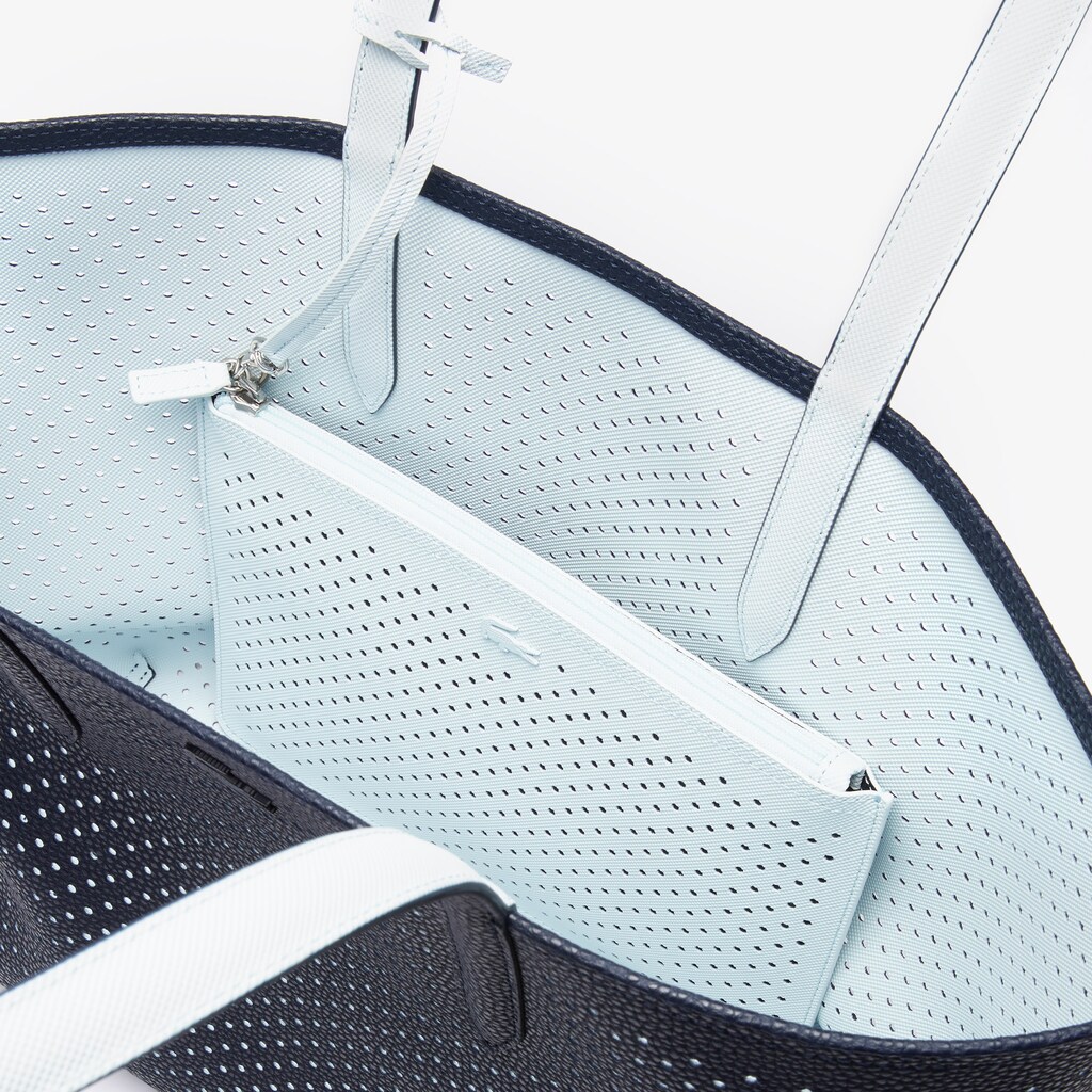 Women's Lacoste Dark Navy / White Tote Bags Anna Removable Pouch Perforated Reversible OB1-16261J1