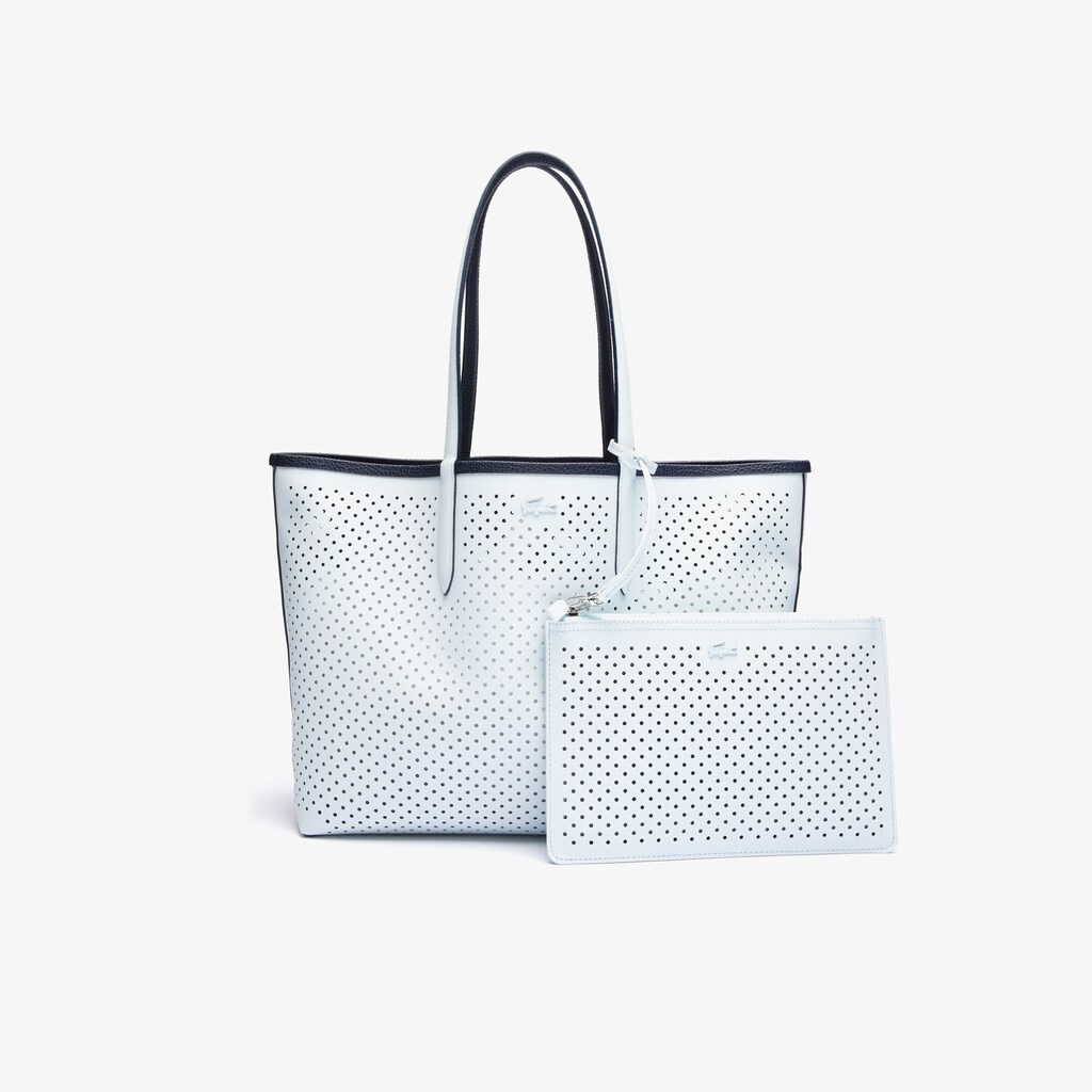 Women's Lacoste Dark Navy / White Tote Bags Anna Removable Pouch Perforated Reversible OB1-16261J1