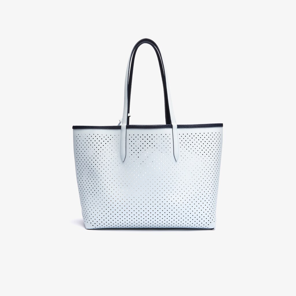 Women's Lacoste Dark Navy / White Tote Bags Anna Removable Pouch Perforated Reversible OB1-16261J1