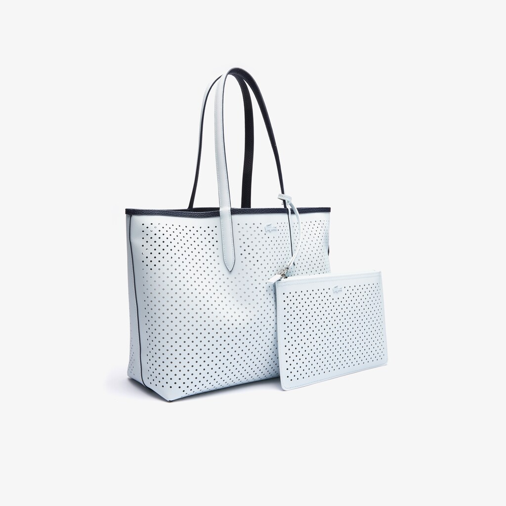 Women's Lacoste Dark Navy / White Tote Bags Anna Removable Pouch Perforated Reversible OB1-16261J1