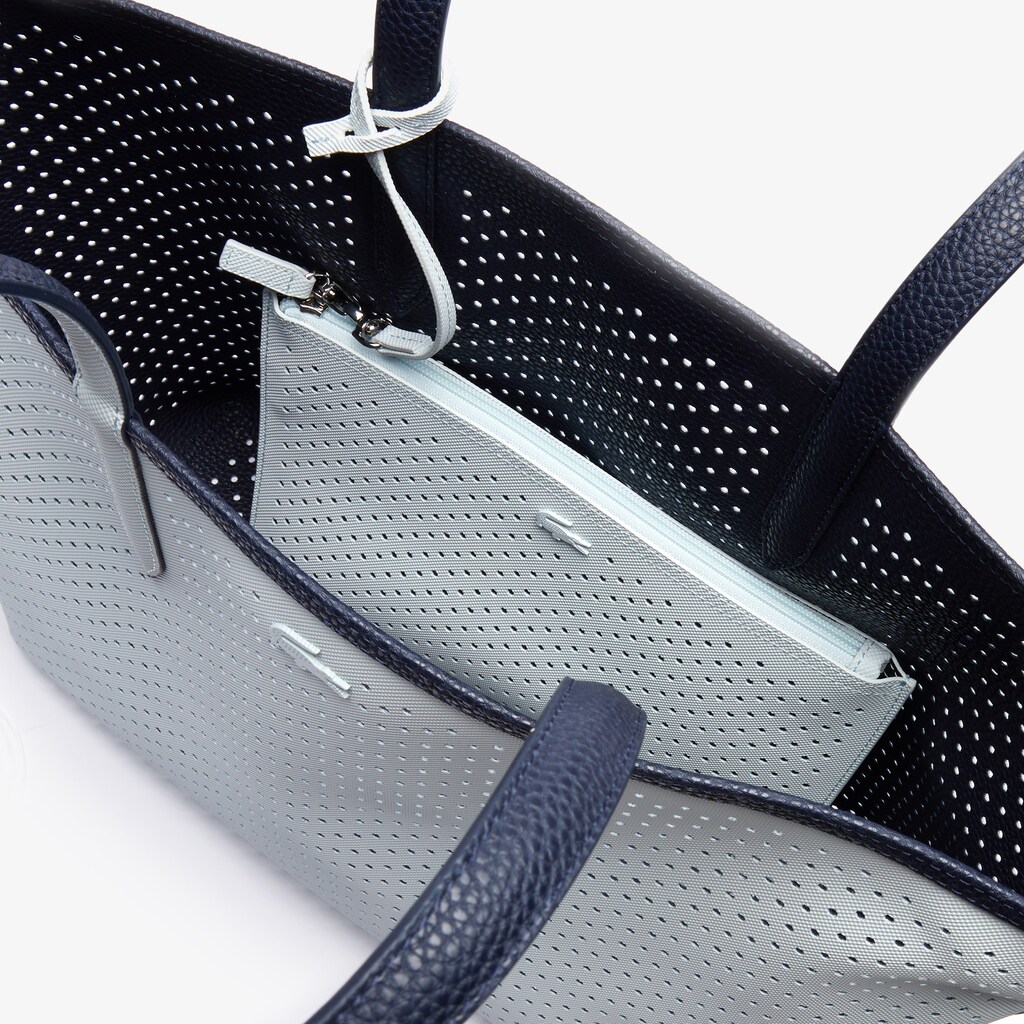 Women's Lacoste Dark Navy / White Tote Bags Anna Removable Pouch Perforated Reversible OB1-16261J1