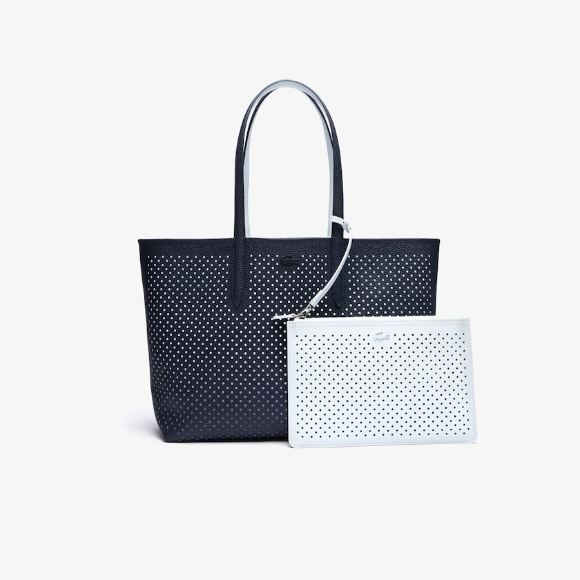 Women's Lacoste Dark Navy / White Tote Bags Anna Removable Pouch Perforated Reversible OB1-16261J1