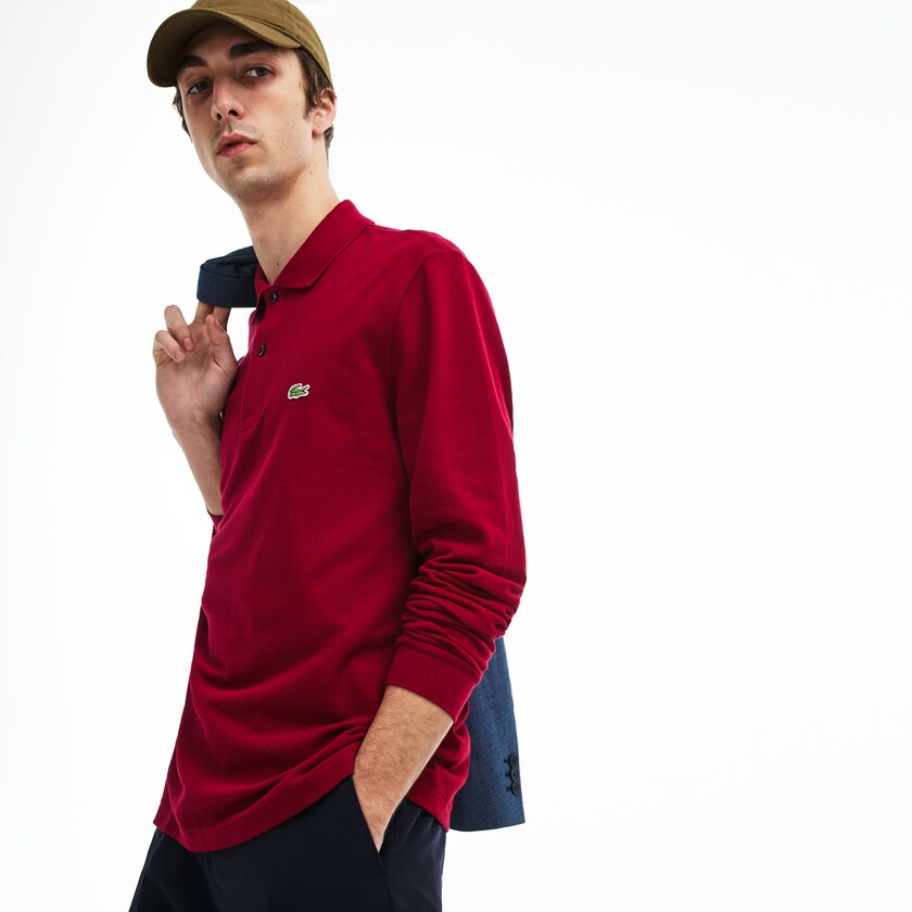 Men's Lacoste Dark Red Polo Shirts Long-Sleeve Classic Fit L.12.12 GL5-04150S0