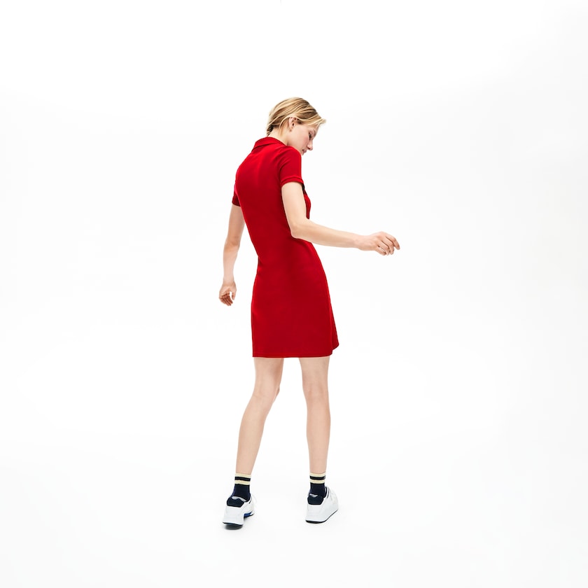 Women's Lacoste Dark Red Polo Dress Stretch Cotton Mini Piqué AC2-46214S9