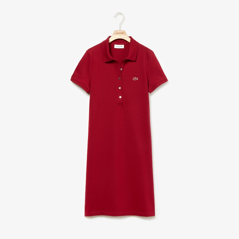 Women's Lacoste Dark Red Polo Dress Stretch Cotton Mini Piqué AC2-46214S9