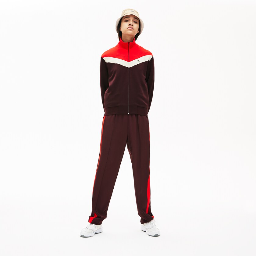 Women's Lacoste Dark Red / Beige / Red Sweatshirts Color-Block Fleece Zip Up VM4-14911L9