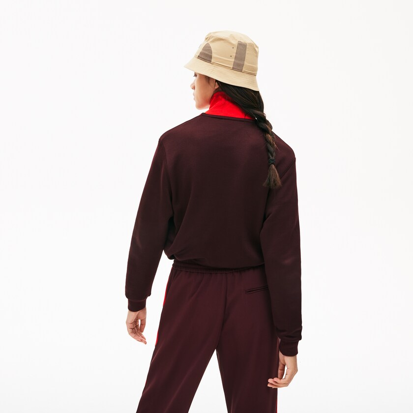 Women's Lacoste Dark Red / Beige / Red Sweatshirts Color-Block Fleece Zip Up VM4-14911L9