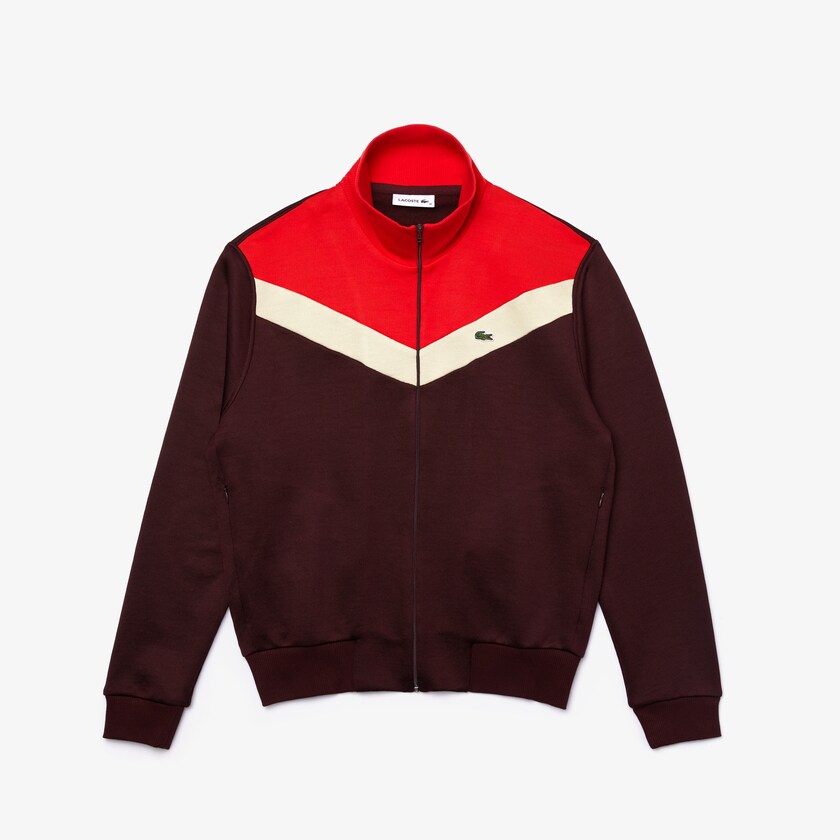 Women's Lacoste Dark Red / Beige / Red Sweatshirts Color-Block Fleece Zip Up VM4-14911L9