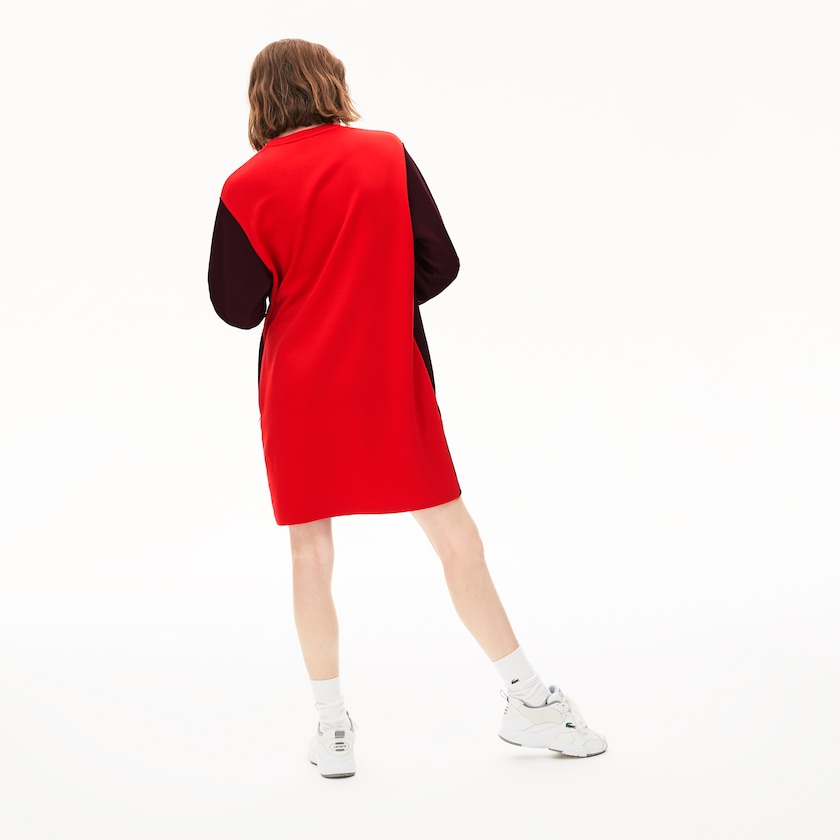 Women's Lacoste Dark Red / Beige / Red Dress Colorblock Fleece Sweatshirt MR6-43904Z2