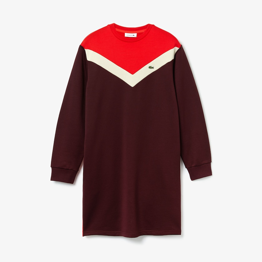 Women's Lacoste Dark Red / Beige / Red Dress Colorblock Fleece Sweatshirt MR6-43904Z2