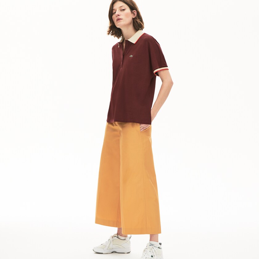 Women's Lacoste Dark Red / Beige / Red Polo Shirts Relaxed Fit Cotton KN8-80968Z5