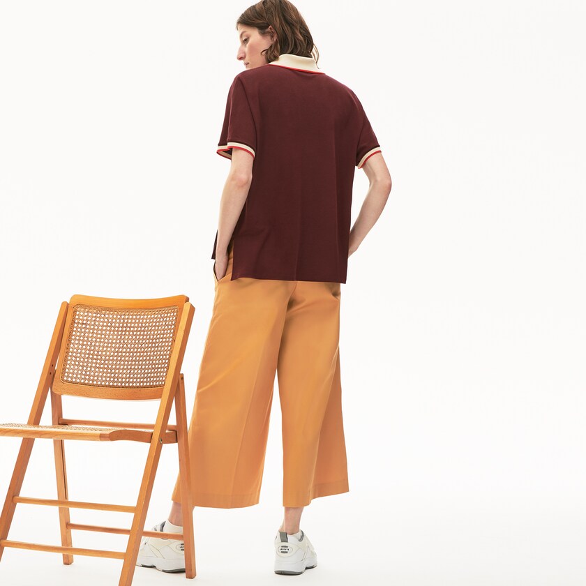 Women's Lacoste Dark Red / Beige / Red Polo Shirts Relaxed Fit Cotton KN8-80968Z5