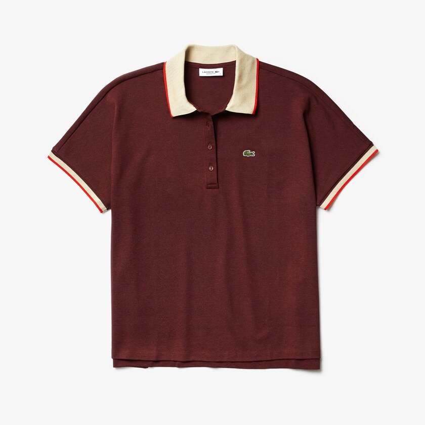Women's Lacoste Dark Red / Beige / Red Polo Shirts Relaxed Fit Cotton KN8-80968Z5