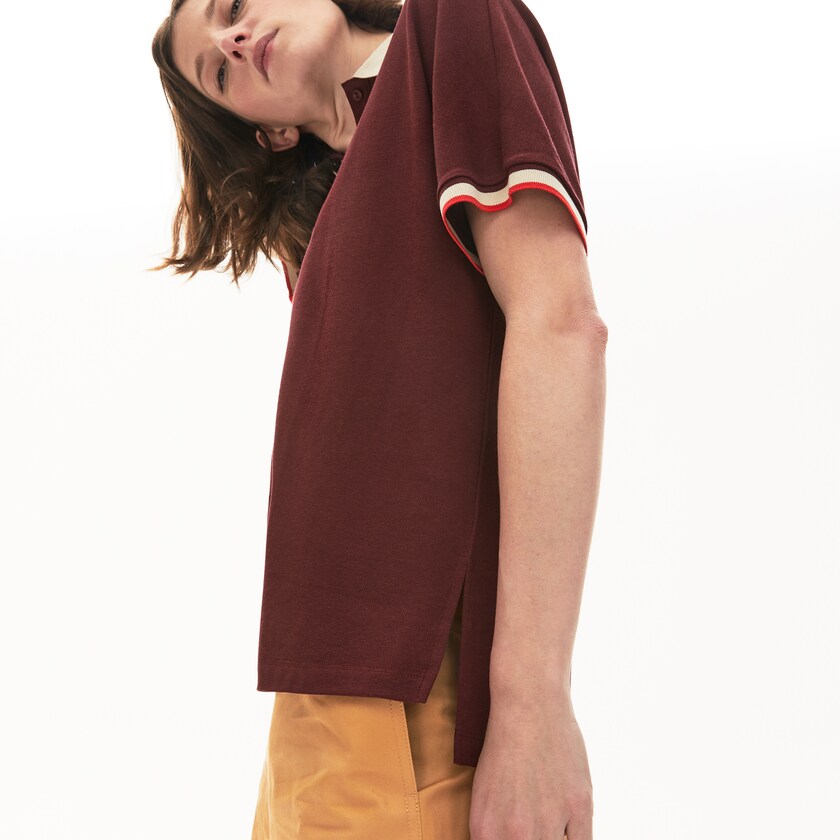 Women's Lacoste Dark Red / Beige / Red Polo Shirts Relaxed Fit Cotton KN8-80968Z5