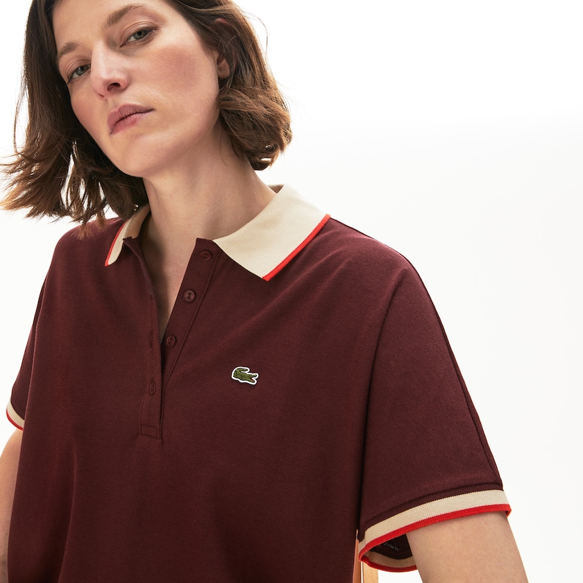 Women's Lacoste Dark Red / Beige / Red Polo Shirts Relaxed Fit Cotton KN8-80968Z5