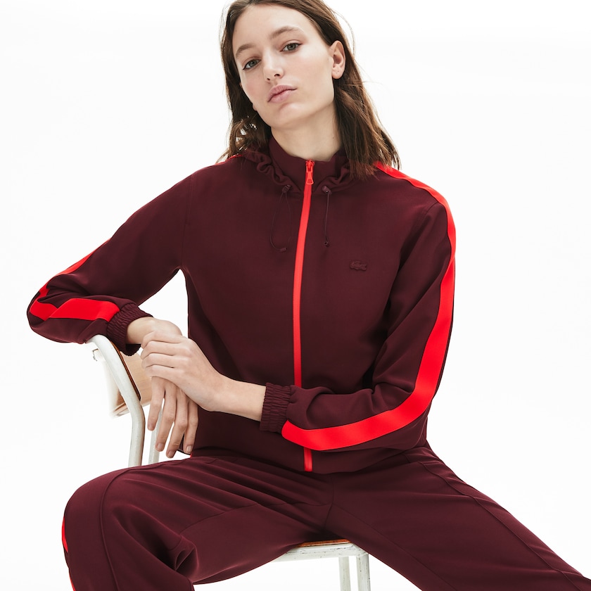 Women's Lacoste Dark Red / Red Sweatshirts Hooded Zip-Up YC7-53865Z8