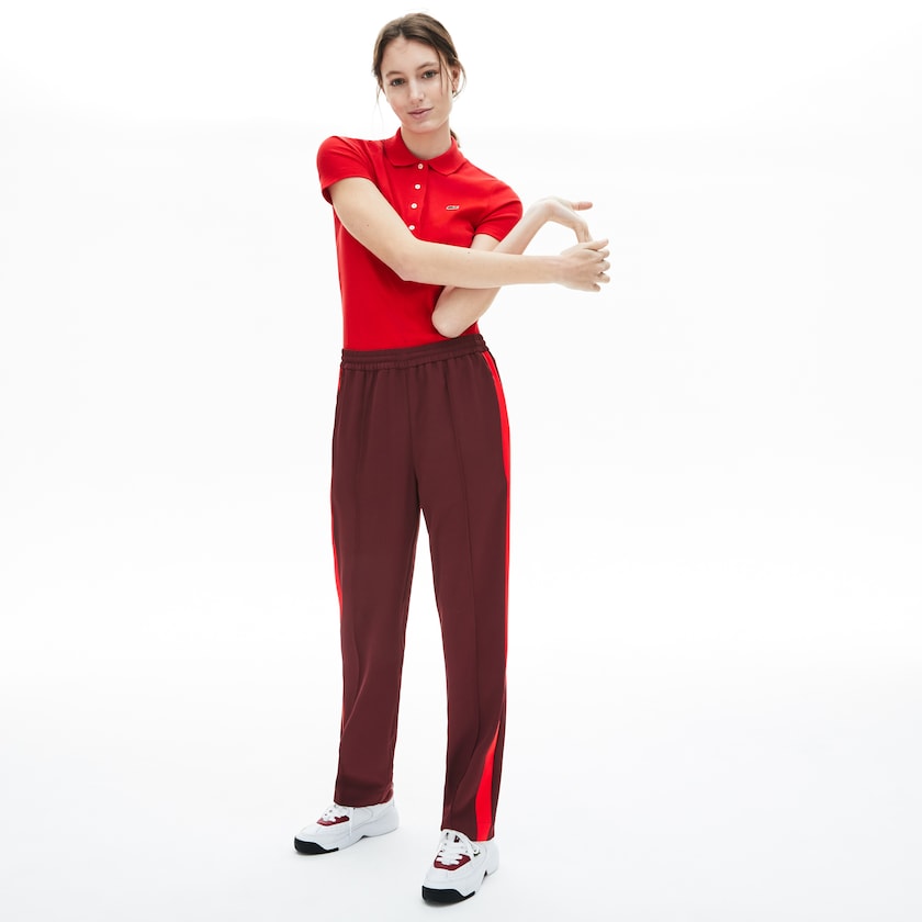 Women's Lacoste Dark Red / Red Pants Side-Stripe Track OA9-03650S6