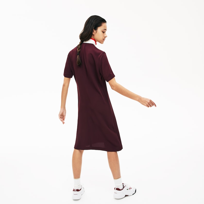 Women's Lacoste Dark Red / White / Red Polo Dress Flared Zip-Up AM0-98389V3