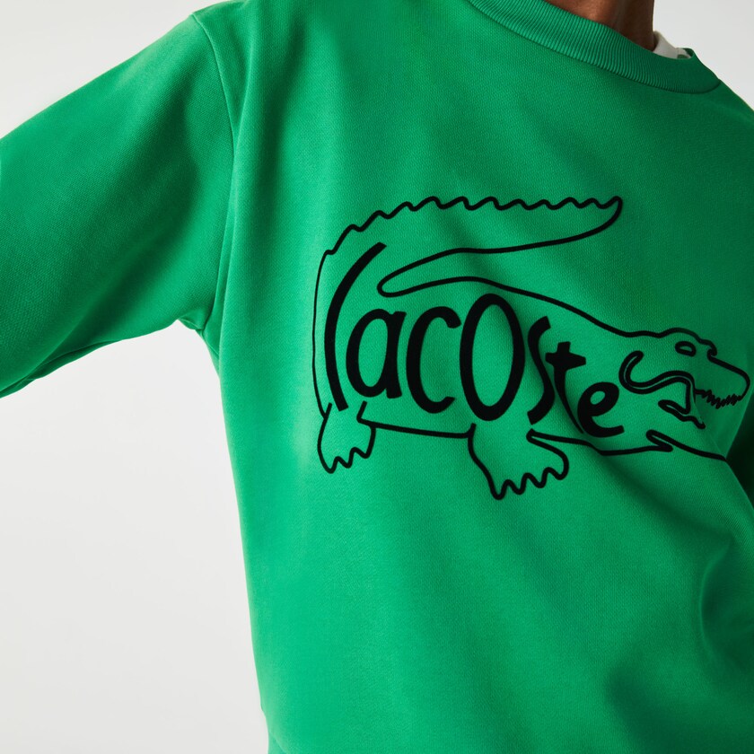 Women's Lacoste Green Sweatshirts Crew Neck Crocodile Print Cotton Fleece BT3-17441Y8