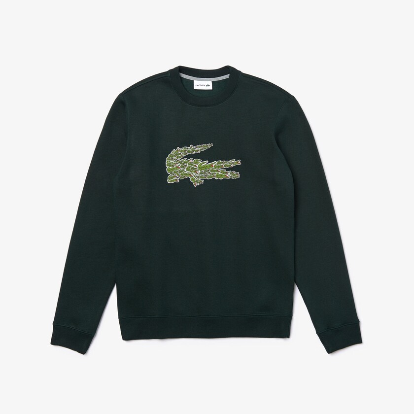 Men's Lacoste Green Sweatshirts Crewneck Croco Magic Logo Fleece WX5-73097N6