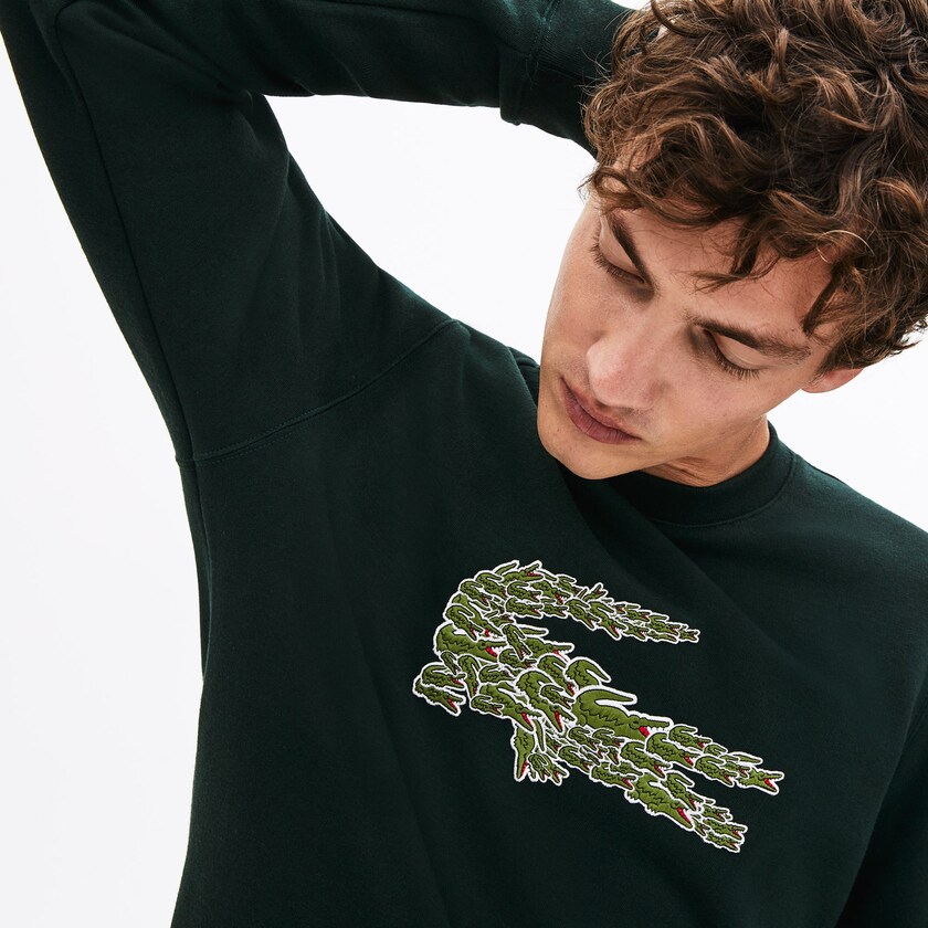 Men's Lacoste Green Sweatshirts Crewneck Croco Magic Logo Fleece WX5-73097N6