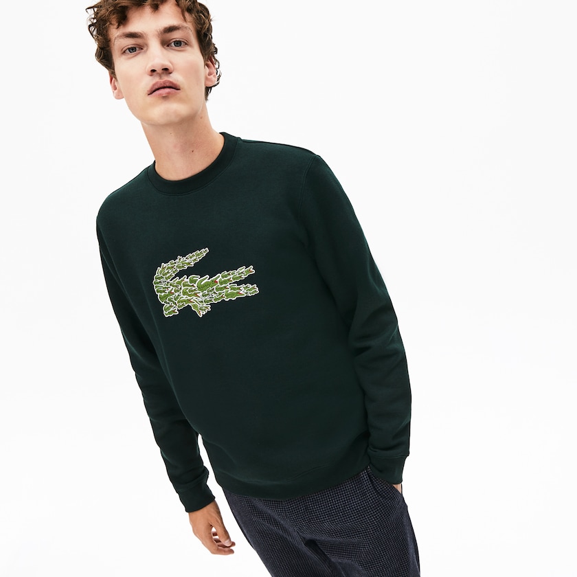 Men's Lacoste Green Sweatshirts Crewneck Croco Magic Logo Fleece WX5-73097N6