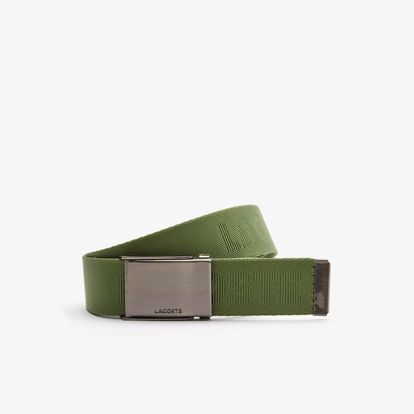 Men's Lacoste Green Belts Engraved Plate Buckle Woven Belt TG4-44814J5