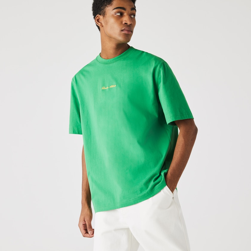 Women's Lacoste Green T Shirts LIVE Relaxed Fit Embroidered Cotton BG9-19261C6