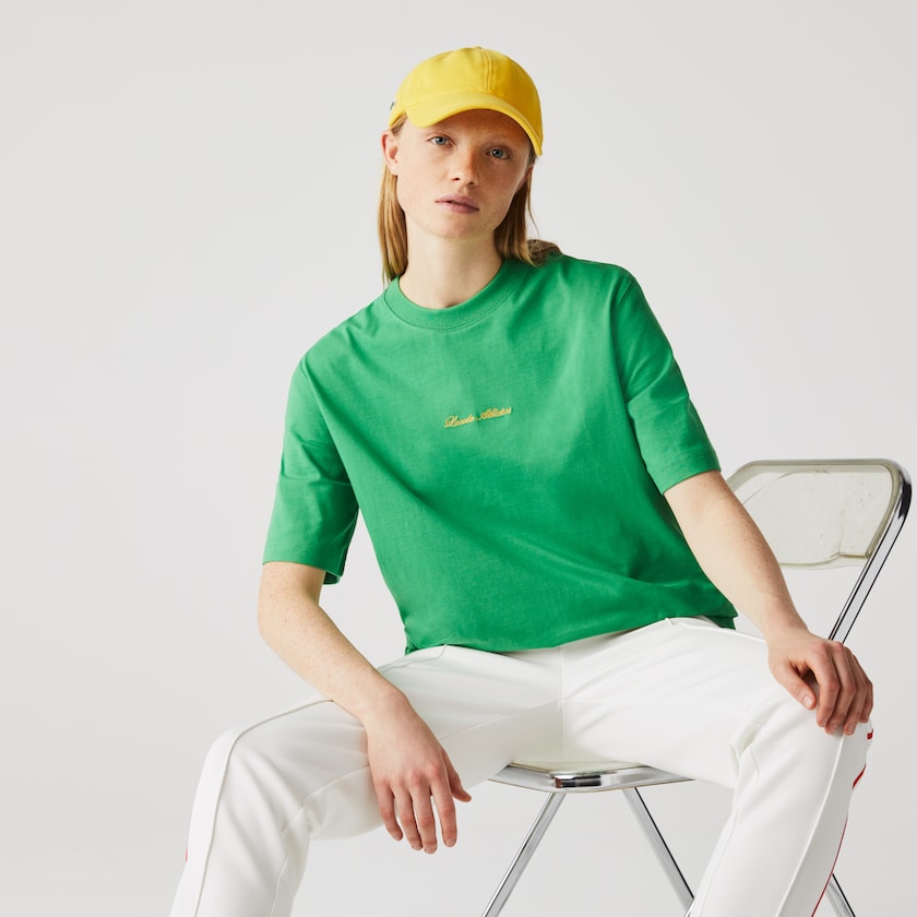 Women's Lacoste Green T Shirts LIVE Relaxed Fit Embroidered Cotton BG9-19261C6