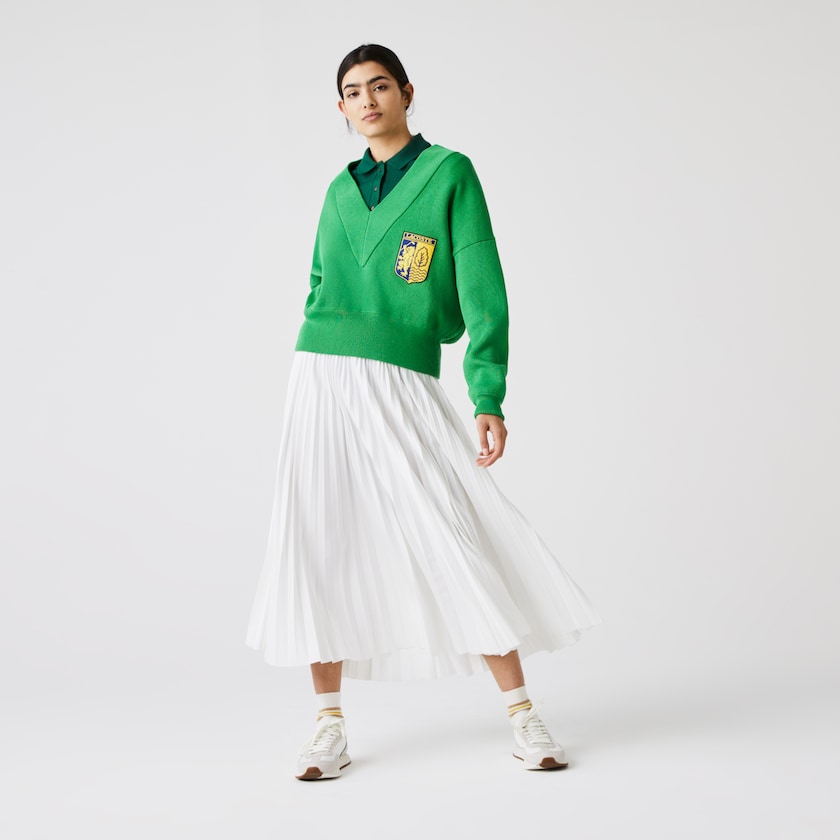 Women's Lacoste Green Sweaters LIVE V-Neck Emblem AJ3-58675D0