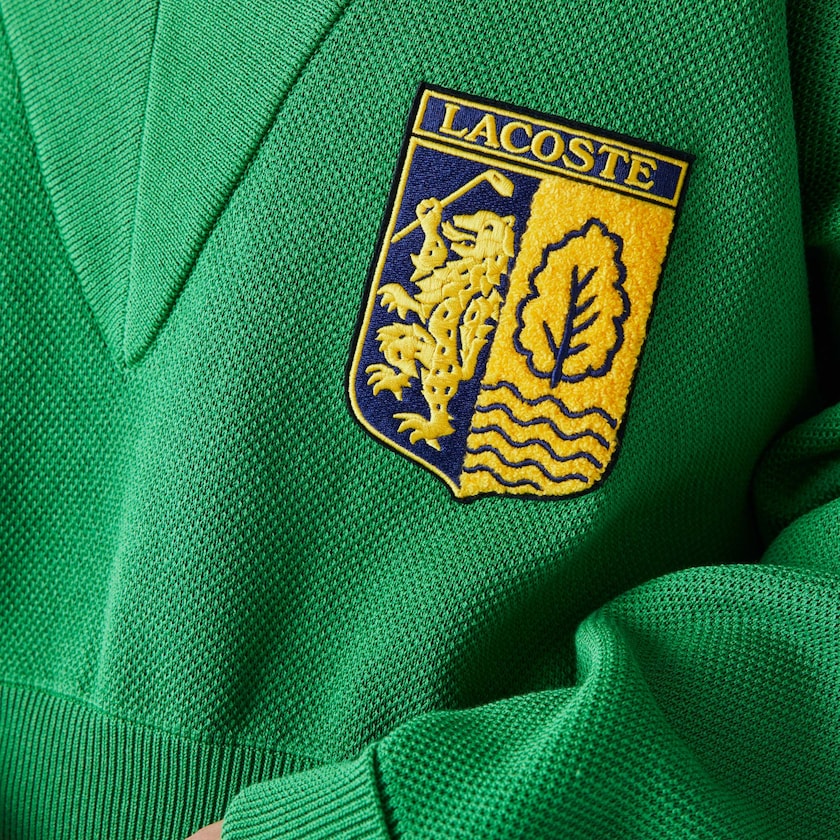 Women's Lacoste Green Sweaters LIVE V-Neck Emblem AJ3-58675D0