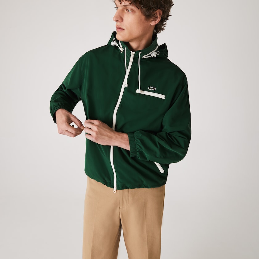 Men's Lacoste Green Windbreaker Lightweight Water-Resistant Hooded SQ3-80168F0