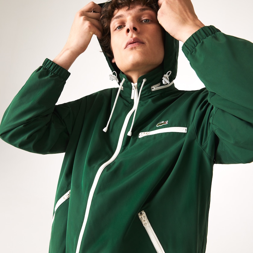 Men's Lacoste Green Windbreaker Lightweight Water-Resistant Hooded SQ3-80168F0