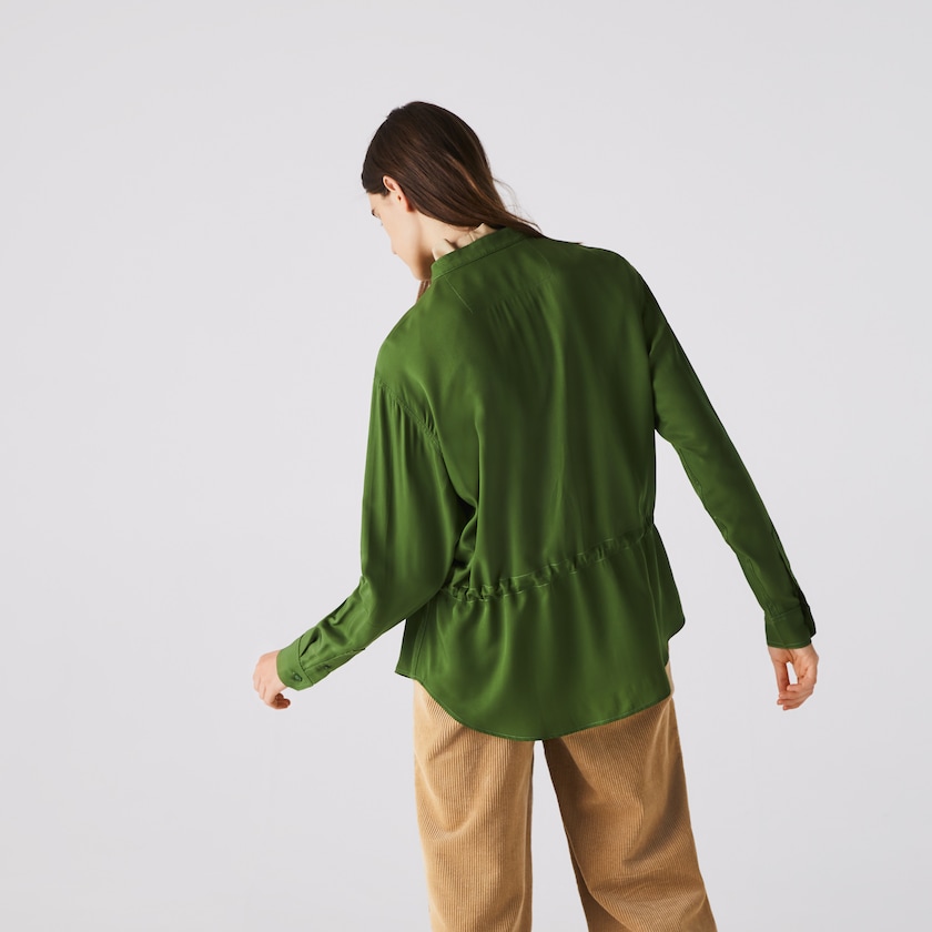 Women's Lacoste Green Shirts Relaxed Fit Adjustable Waist Flowy Mao Collar ZY6-36933M4
