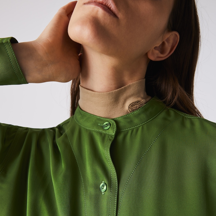 Women's Lacoste Green Shirts Relaxed Fit Adjustable Waist Flowy Mao Collar ZY6-36933M4