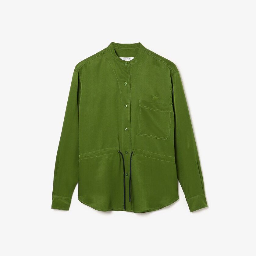 Women's Lacoste Green Shirts Relaxed Fit Adjustable Waist Flowy Mao Collar ZY6-36933M4