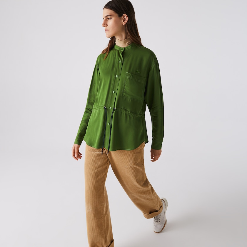 Women's Lacoste Green Shirts Relaxed Fit Adjustable Waist Flowy Mao Collar ZY6-36933M4