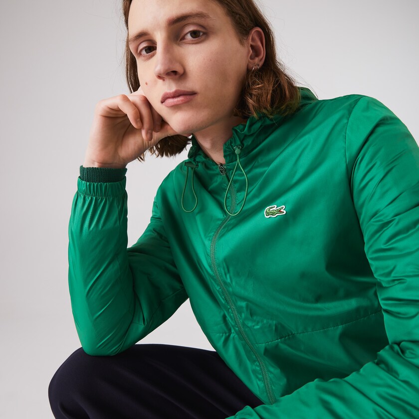 Men's Lacoste Green Jackets SPORT Hooded Water-Resistant GT6-07850N9