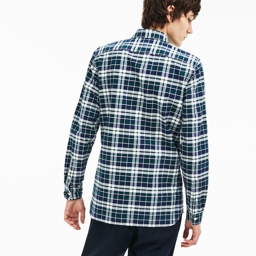 Men's Lacoste Green Shirts Slim Fit Check Stretch Oxford Cotton FI7-49754R2