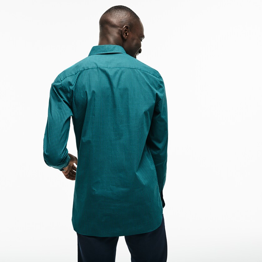 Men's Lacoste Green Shirts Slim Fit Gingham Stretch Cotton Poplin LX0-44404G8