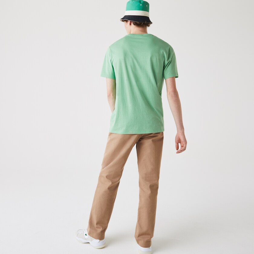 Men's Lacoste Green T Shirts V-neck Pima Cotton Jersey CO6-52715P3