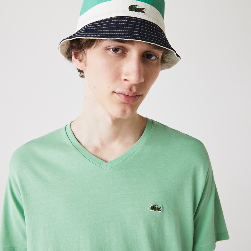 Men's Lacoste Green T Shirts V-neck Pima Cotton Jersey CO6-52715P3