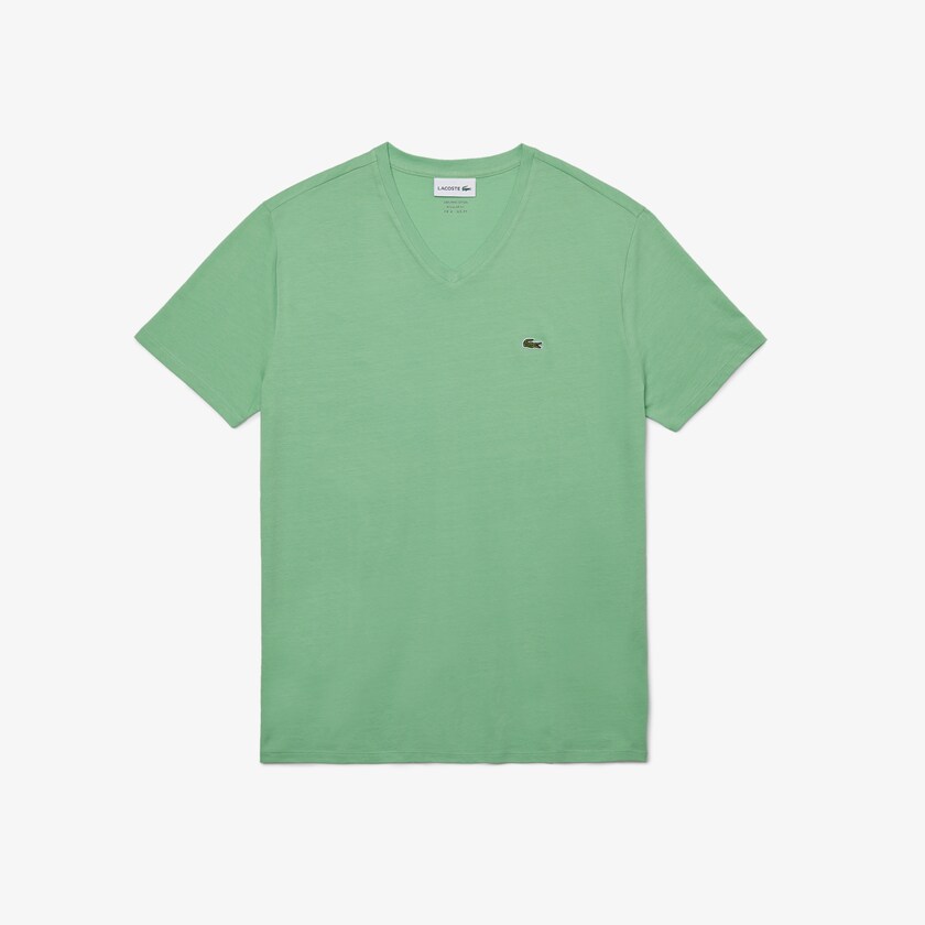 Men's Lacoste Green T Shirts V-neck Pima Cotton Jersey CO6-52715P3