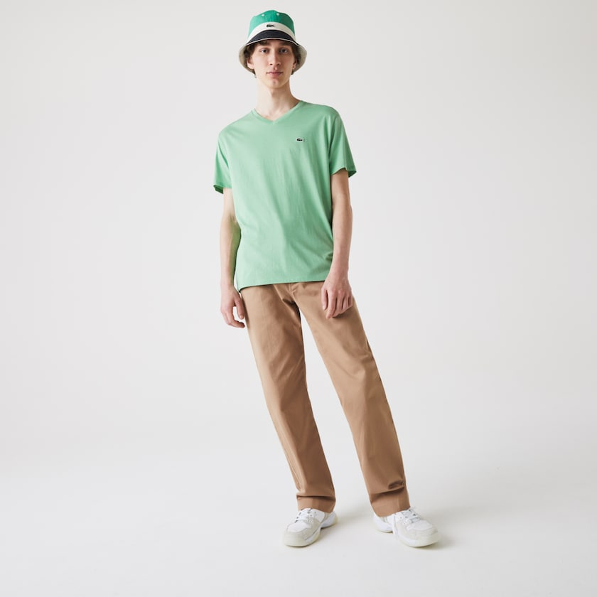 Men's Lacoste Green T Shirts V-neck Pima Cotton Jersey CO6-52715P3