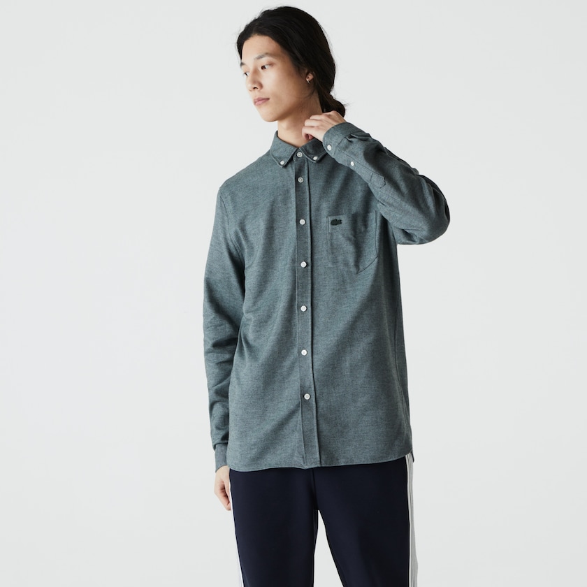Men's Lacoste Green / Blue Shirts Regular Fit Brushed Effect Cotton RN3-63786X3