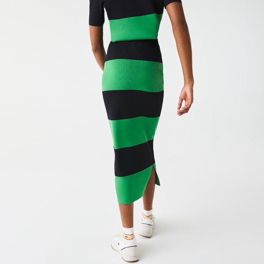 Women's Lacoste Green / Navy Blue Skirts LIVE Long Striped Knit NB7-54335H6