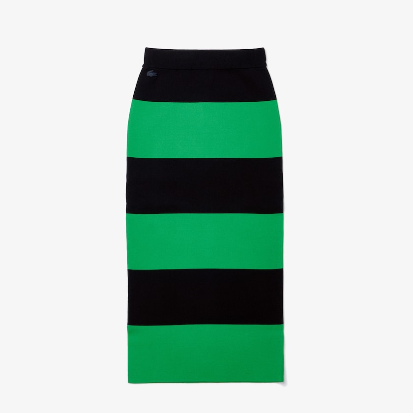Women's Lacoste Green / Navy Blue Skirts LIVE Long Striped Knit NB7-54335H6