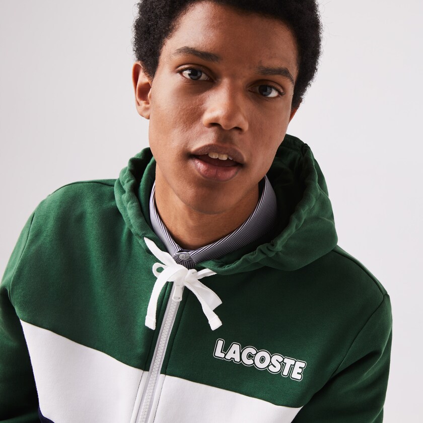 Men's Lacoste Green / Navy Blue / Grey / White Sweatshirts SPORT Colourblock Fleece Zip RT8-94659E6