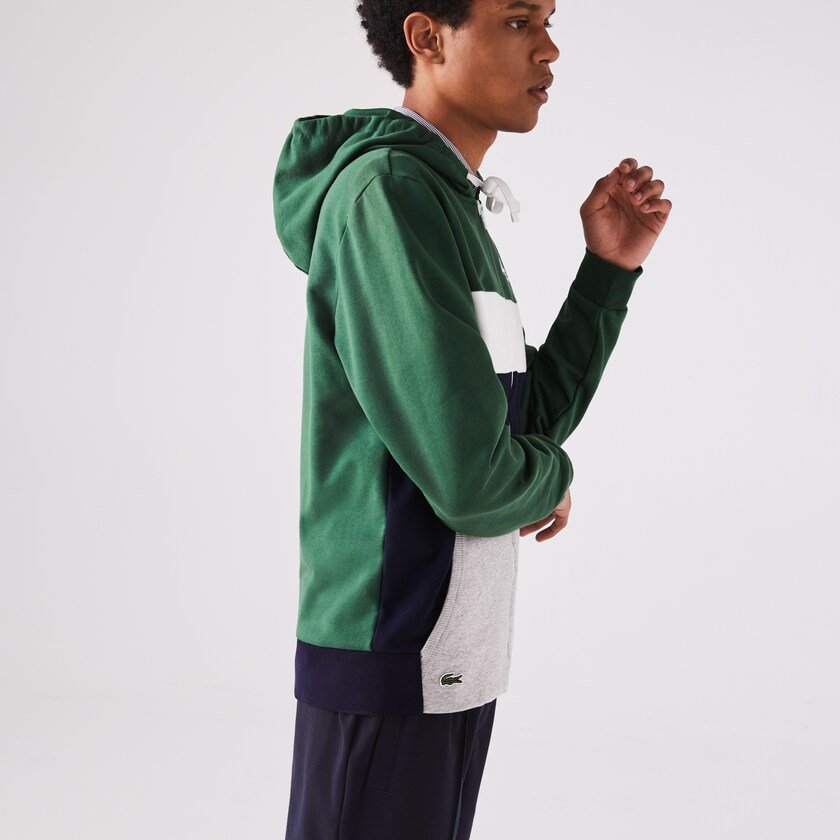 Men's Lacoste Green / Navy Blue / Grey / White Sweatshirts SPORT Colourblock Fleece Zip RT8-94659E6
