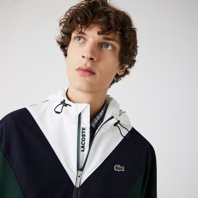 Men's Lacoste Green / Navy Blue / White Jackets Lightweight Colorblock Hooded SE6-35513O5